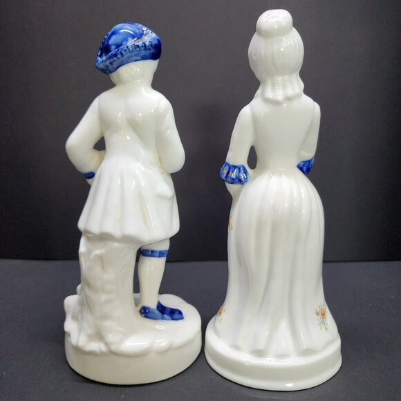 Vintage Victorian Man & Lady Couple in Cobalt Blue & White Porcelain Figurines - Picture 2 of 7
